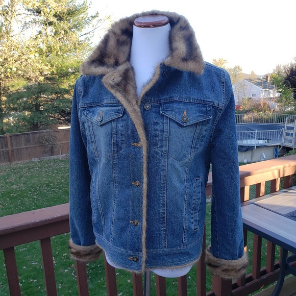 MARVIN RICHARDS COZY Jacket Jeans Faux Fur Denim Womens M - Picture 10 of 12